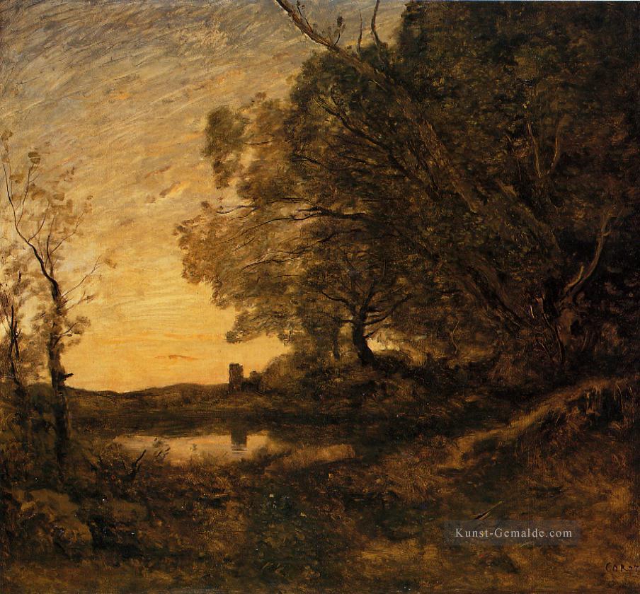 Abend Distant Turm plein air Romantik Jean Baptiste Camille Corot Ölgemälde